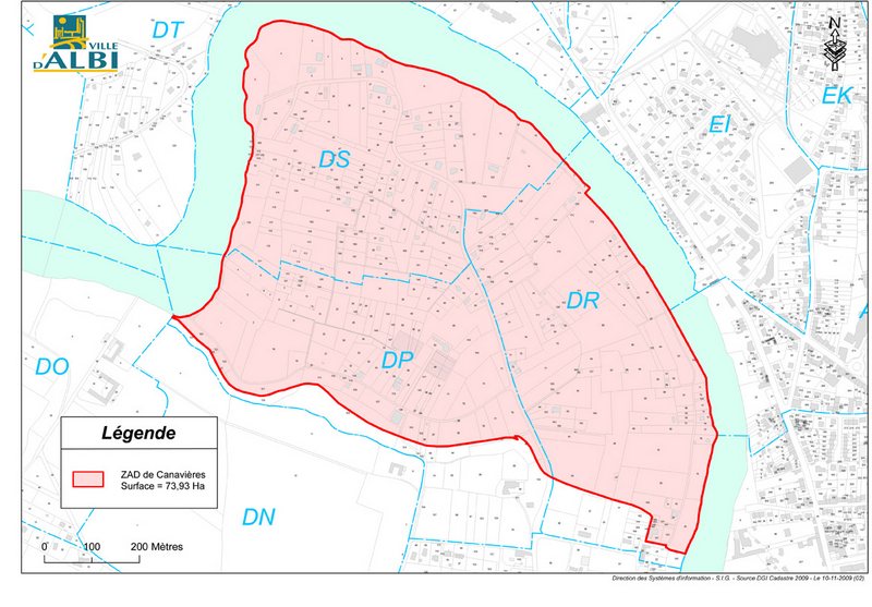 Carte de délimitation de la zone Canavières © Ville d'Albi