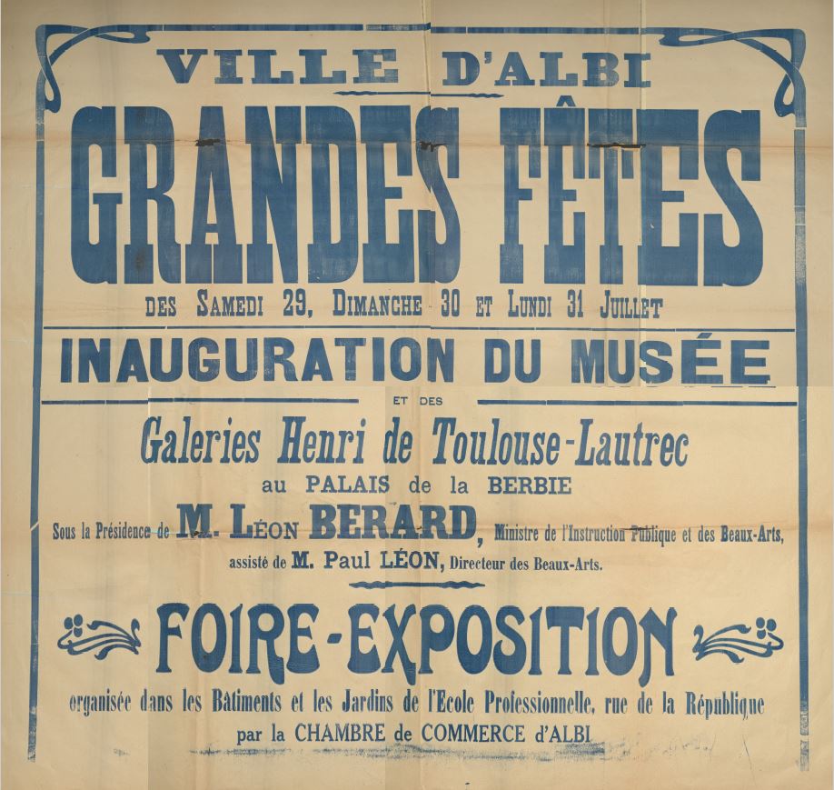 Affiche inauguration Inauguration de la Galerie Henri de Toulouse-Lautrec
