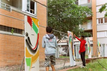 Chantier artistique dans le cadre du projet de rénovation urbaine du quartier de Cantepau.