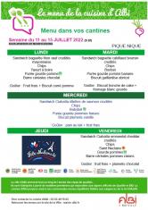 Menu - Centre de loisirs - Du 11 au 17 juillet 2022 - pique-nique
